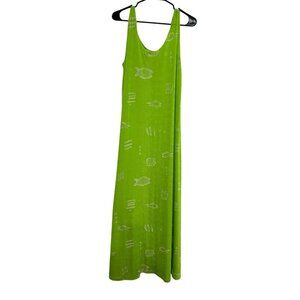 Vintage Fashque Sleeveless Green Maxi Dress Fish Pattern